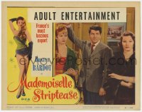7p538 MADEMOISELLE STRIPTEASE LC #4 1957 Daniel Gelin between sexy Brigitte Bardot & another woman!