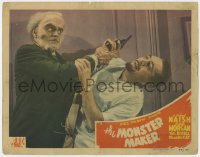 7p589 MONSTER MAKER LC 1944 close up of human monster grabbing J. Carrol Naish by the hand!