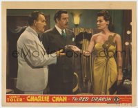 7p706 RED DRAGON LC 1945 Sidney Toler as Charlie Chan & Bonanova watch Carol Hughes hand over note!