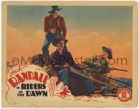 7p720 RIDERS OF THE DAWN LC 1937 Jack Randall gets the drop on bad guys on moving wagon!