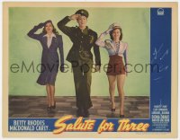 7p757 SALUTE FOR THREE LC #5 1943 Macdonald Carey, Betty Rhodes & Dona Drake saluting in uniform!