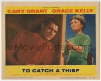 7p913 TO CATCH A THIEF LC #7 1955 close up of Cary Grant & Brigitte Auber on boat, Hitchcock!