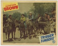 7p923 TRIGGER FINGERS LC #7 1946 Johnny Mack Brown on horseback surrounded by lots of bad guys!