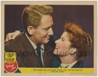 7p975 WITHOUT LOVE LC #2 1945 great romantic close up of Spencer Tracy & Katharine Hepburn!