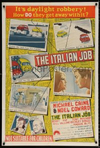 7r541 ITALIAN JOB Aust 1sh 1969 Michael Caine crime classic, completely different art, ultra-rare!