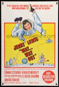7r594 WAY WAY OUT Aust 1sh 1966 art of astronaut Jerry Lewis sent to live on the moon in 1989!