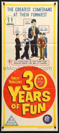 7r605 30 YEARS OF FUN Aust daybill 1963 Charley Chase, Buster Keaton, Laurel & Hardy!