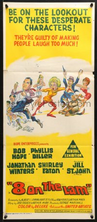 7r607 8 ON THE LAM Aust daybill 1967 Bob Hope, Phyllis Diller, Jill St. John, wacky Davis-like art of cast!