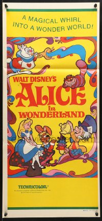 7r611 ALICE IN WONDERLAND Aust daybill R1974 Walt Disney Lewis Carroll classic, psychedelic art!