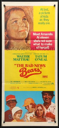 7r625 BAD NEWS BEARS Aust daybill 1977 great different art of Walter Matthau & young Tatum O'Neal!