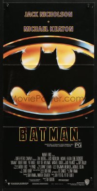 7r626 BATMAN Aust daybill 1989 directed by Tim Burton, Nicholson, Keaton, cool image of Bat logo!