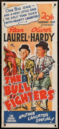 7r648 BULLFIGHTERS Aust daybill 1945 different artwork of matador Stan Laurel & Oliver Hardy, rare!