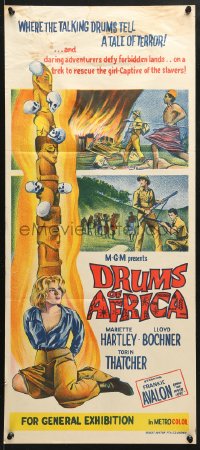 7r700 DRUMS OF AFRICA Aust daybill 1963 Frankie Avalon, art of sexy Mariette Hartley tied to pole!