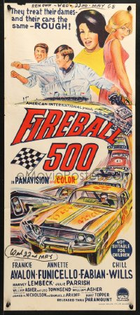 7r721 FIREBALL 500 Aust daybill 1966 driver Frankie Avalon & Annette Funicello, cool car art!