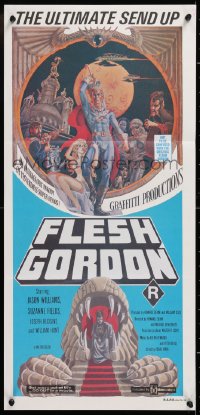 7r724 FLESH GORDON Aust daybill 1974 sexy sci-fi spoof, wacky erotic super hero art by George Barr!