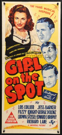 7r738 GIRL ON THE SPOT Aust daybill 1946 film noir musical, smiling Lois Collier, Jess Barker!