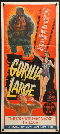 7r740 GORILLA AT LARGE Aust daybill 1954 art of giant ape & sexy Anne Bancroft!