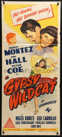 7r749 GYPSY WILDCAT Aust daybill 1944 sexy Maria Montez is the hot-headed, hot-blooded Queen of Rogues!