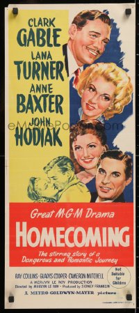 7r763 HOMECOMING Aust daybill 1948 Clark Gable & Lana Turner, Anne Baxter, romantic art!