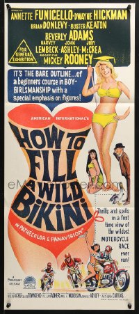 7r769 HOW TO STUFF A WILD BIKINI Aust daybill 1965 Annette Funicello, Buster Keaton, bikini art!