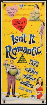 7r780 ISN'T IT ROMANTIC Aust daybill 1948 Richardson Studio art of sexy Veronica Lake & cast!
