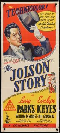 7r783 JOLSON STORY Aust daybill 1947 Parks & Keyes in bio of the greatest entertainer!