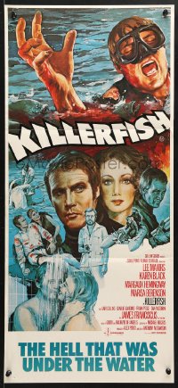 7r788 KILLER FISH Aust daybill 1979 artwork of Lee Majors, Karen Black, piranha horror!