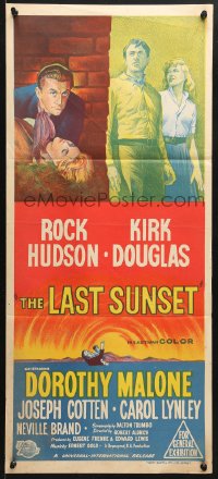 7r796 LAST SUNSET Aust daybill 1961 Rock Hudson, Kirk Douglas, Dorothy Malone, Robert Aldrich!