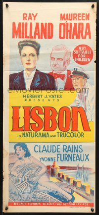 7r801 LISBON Aust daybill 1956 Ray Milland & Maureen O'Hara in the city of intrigue & murder!
