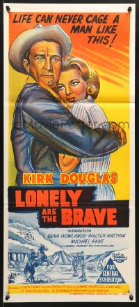 7r802 LONELY ARE THE BRAVE Aust daybill 1962 Kirk Douglas classic, life can never cage him!