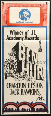 7r822 MGM Aust daybill 1960s stock poster advertising Ben Hur, hand-painted chariot race!