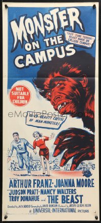 7r827 MONSTER ON THE CAMPUS Aust daybill 1958 different art of beast amok at college!
