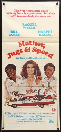 7r832 MOTHER, JUGS & SPEED Aust daybill 1976 art of sexy Raquel Welch, Bill Cosby & Harvey Keitel!