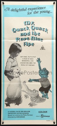 7r837 MR. QUACK QUACK & THE RARE BLUE APE Aust daybill 1977 cute art of animals & kid!