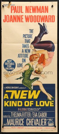 7r846 NEW KIND OF LOVE Aust daybill 1963 Paul Newman loves Joanne Woodward, different romantic art!