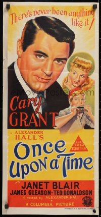 7r854 ONCE UPON A TIME Aust daybill 1944 close-up art of Cary Grant & Janet Blair, ultra-rare!