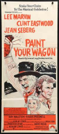 7r861 PAINT YOUR WAGON Aust daybill R1970s art of Clint Eastwood, Lee Marvin & pretty Jean Seberg!