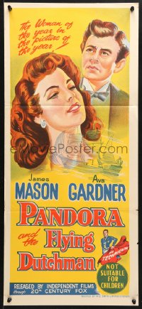 7r862 PANDORA & THE FLYING DUTCHMAN Aust daybill 1951 romantic c/u of James Mason & sexy Ava Gardner!