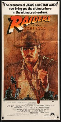 7r876 RAIDERS OF THE LOST ARK Aust daybill 1981 great Richard Amsel artwork of Harrison Ford!