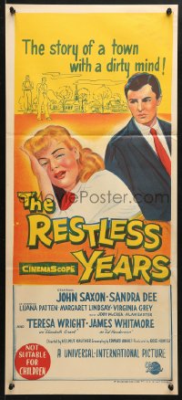 7r880 RESTLESS YEARS Aust daybill 1959 John Saxon & Sandra Dee, condemned by a town w/a dirty mind!