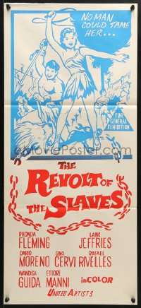 7r883 REVOLT OF THE SLAVES Aust daybill R1960s artwork of sexy Rhonda Fleming with whip!
