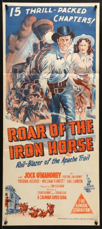 7r885 ROAR OF THE IRON HORSE Aust daybill 1951 cool art of Jock Mahoney, Virginia Herrick, William Fawcett!
