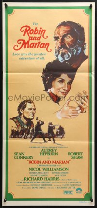 7r886 ROBIN & MARIAN Aust daybill 1976 art of Sean Connery & Audrey Hepburn by Drew Struzan!