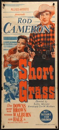 7r912 SHORT GRASS Aust daybill 1950 full-length Rod Cameron with two guns, Cathy Downs!