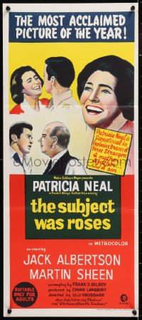 7r939 SUBJECT WAS ROSES Aust daybill 1968 Martin Sheen, Patricia Neal, a story of three strangers!
