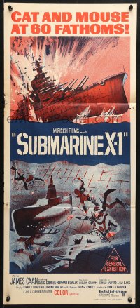 7r940 SUBMARINE X-1 Aust daybill 1970 cool World War II naval scuba divers & warfare art!