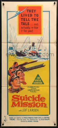 7r941 SUICIDE MISSION Aust daybill 1956 directed by Michael Forlong, WWII English Navy action art!