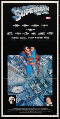 7r943 SUPERMAN Aust daybill 1978 great art of hero Christopher Reeve flying from Metropolis!