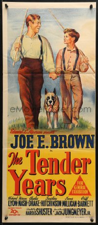 7r951 TENDER YEARS Aust daybill 1948 minister Joe E. Brown with son & cool Boxer fighting dog!
