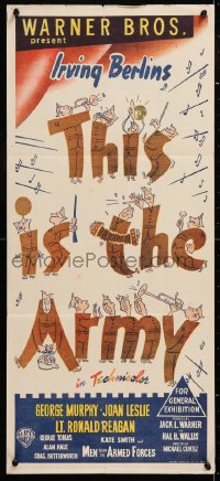 7r960 THIS IS THE ARMY Aust daybill 1943 Irving Berlin musical, Lt. Ronald Reagan, different!